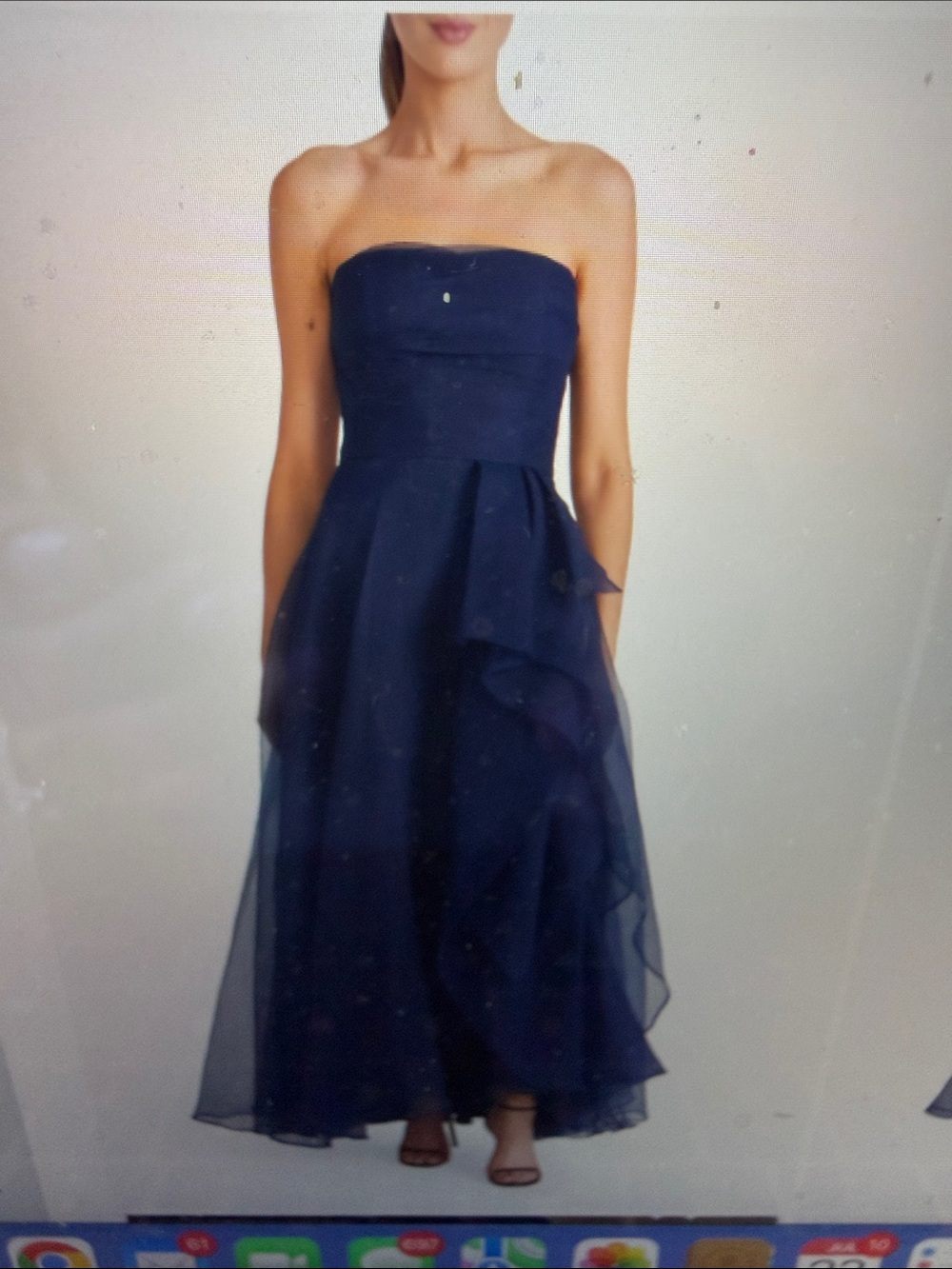 Theia Strapless Navy A-Line Chiffon Gown